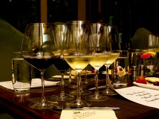 Close up of wine glasses and tasting notes from a Wine Tasting at The Lodge at Woodloch