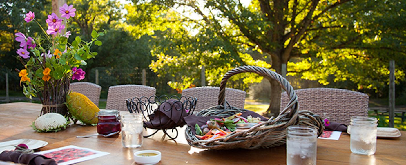 A set dinner table in the Garden at The Lodge at Woodloch