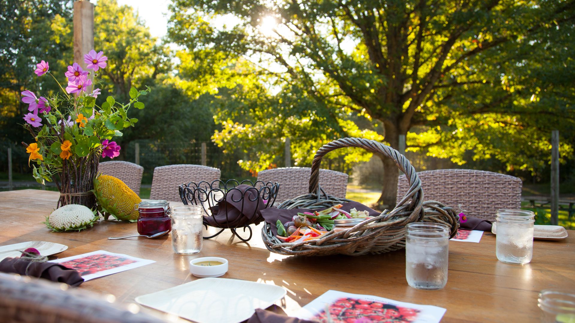 A set dinner table in the Garden at The Lodge at Woodloch